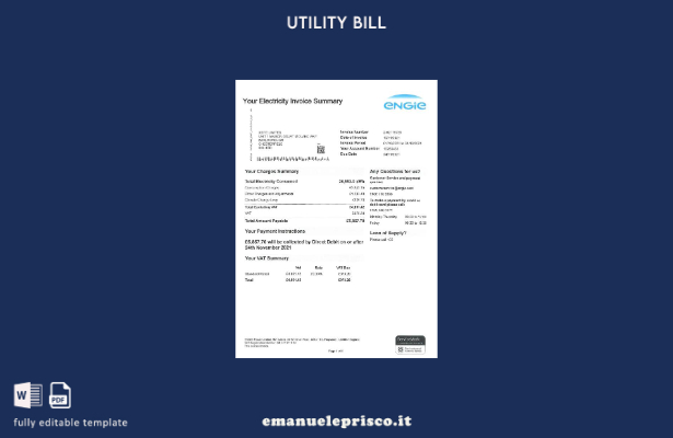 stile verificato Modello di bolletta delle utenze Engie del Regno Unito
